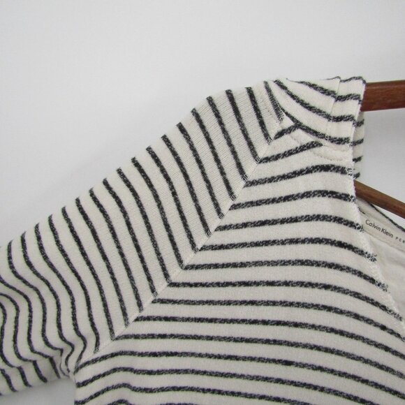 Calvin Klein Striped Hoodie Sweatshirt Womens Sz L Black/White Lightweight - Picture 6 of 10